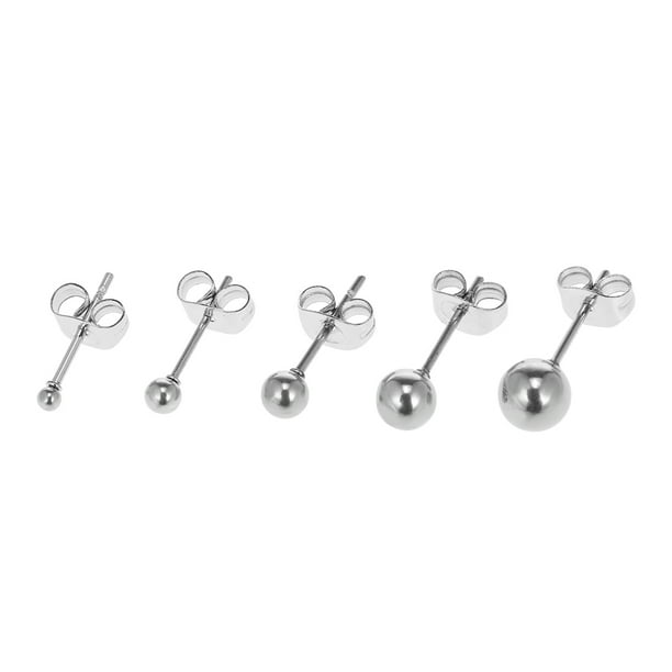 5 Pair Set of Sterling Silver Round Ball Stud Earrings.